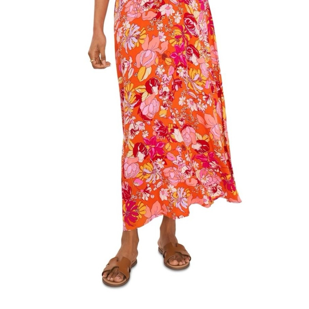 Vince Camuto Orange & Pink Floral Print V-Neck Maxi Dress - Picture 3 of 10